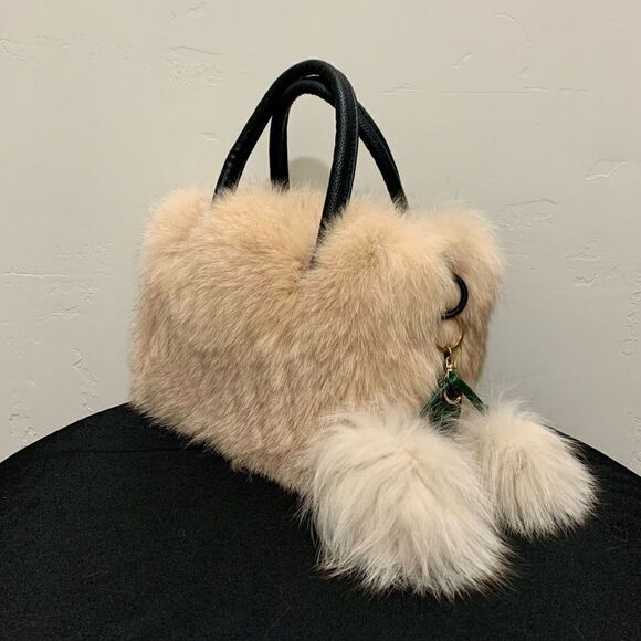 Handmade Luxury Real Fox Fur Tote/Crossbody & Fur Ball Keychain/Bag charm - Picture 6 of 16